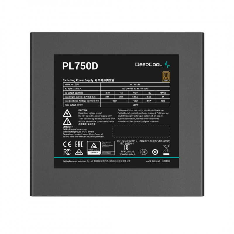 DeepCool PL750D R-PL750D-FC0B-EU voeding, 750 W, 20+4-pins ATX, zwart