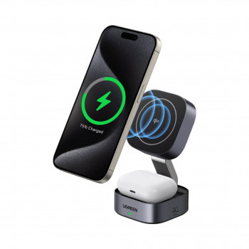 Ugreen X227 draadloze oplader, 1x USB-A, 2x USB-C, 3 A