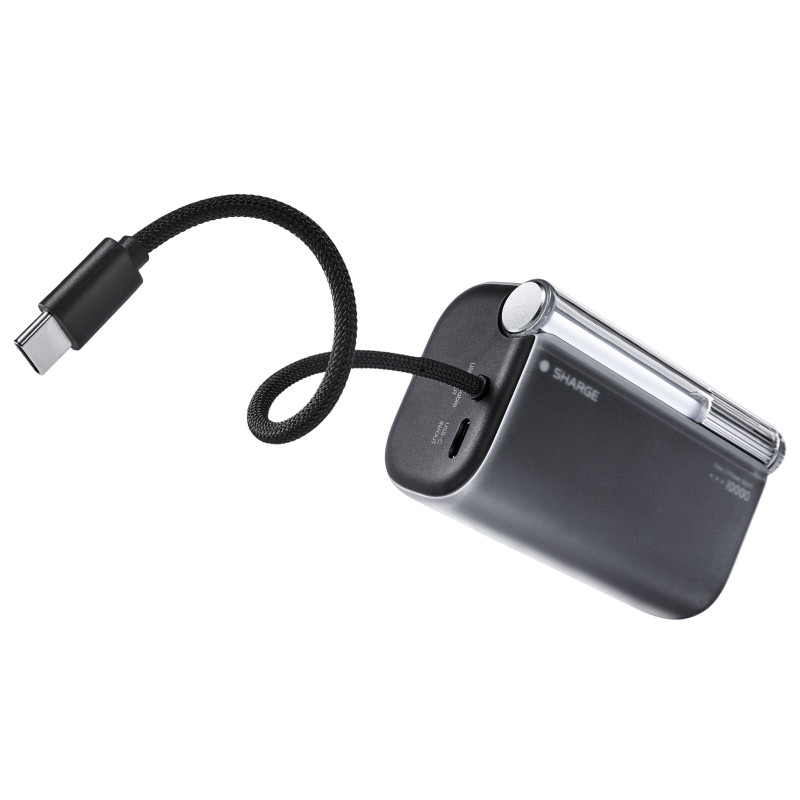 SHARGE Flow 3 powerbank, 10.000 mAh, 45 W PD, USB-C-kabel, zwart