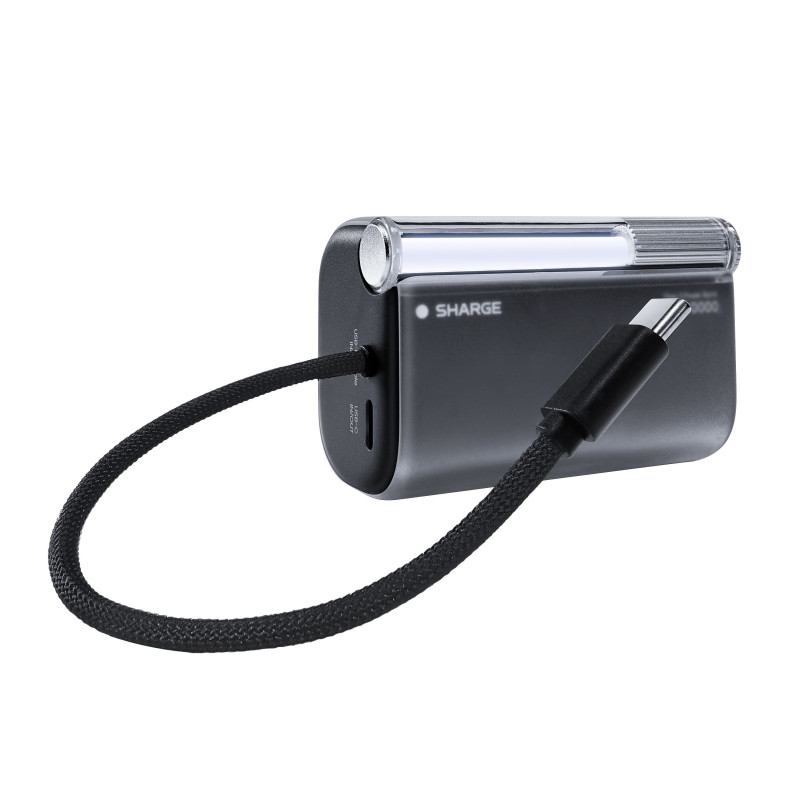 SHARGE Flow 3 powerbank, 10.000 mAh, 45 W PD, USB-C-kabel, zwart