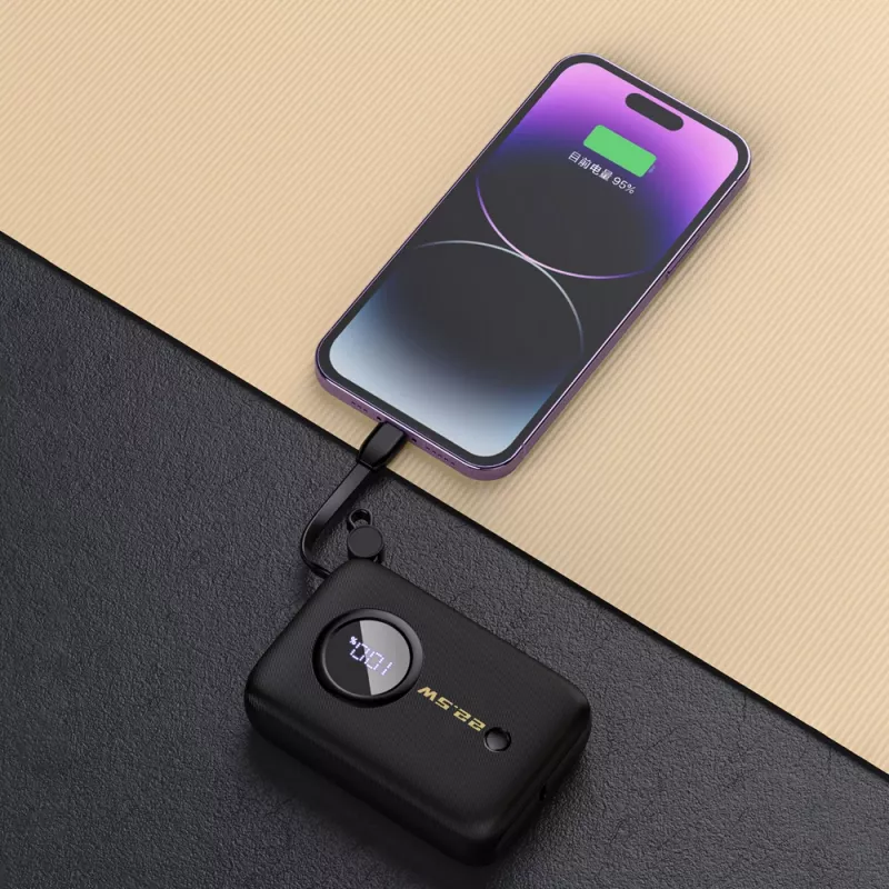 Dudao DDA344 powerbank 10.000 mAh, PD 22,5 W, met ingebouwde kabel, zwart
