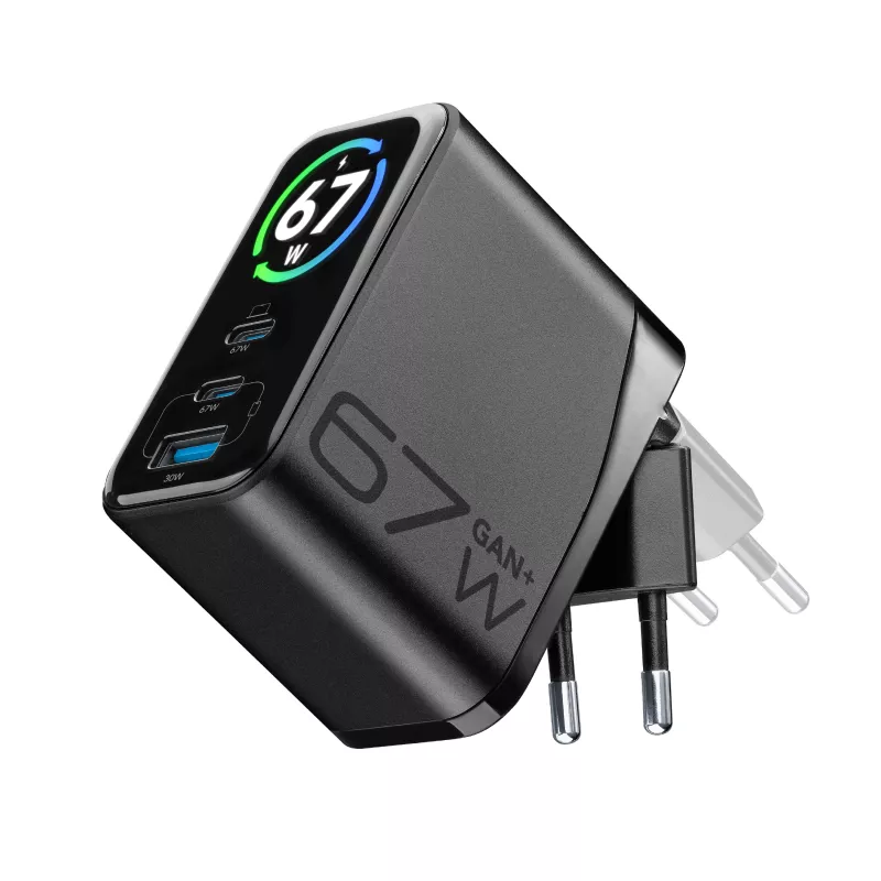 Cellularline TFT Multiport Charger 67 W snellader, GaN, 2 x USB-C, 1 x USB-A