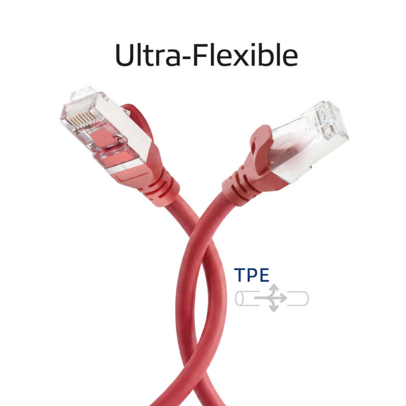 ACT FC2552 ultraflexibele CAT6A S/FTP patchkabel, 0,25 m, TPE, RJ45, snagless, rood