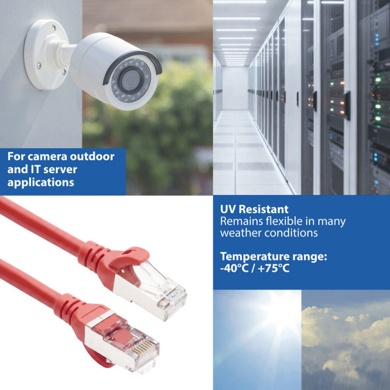 ACT FC2552 ultraflexibele CAT6A S/FTP patchkabel, 0,25 m, TPE, RJ45, snagless, rood