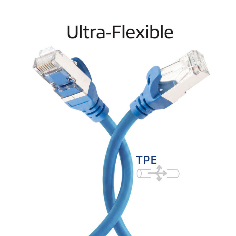 ACT FC2610 S/FTP CAT6A patchkabel, 10 m, TPE, ultraflexibel, met beschermkap tegen haken, blauw