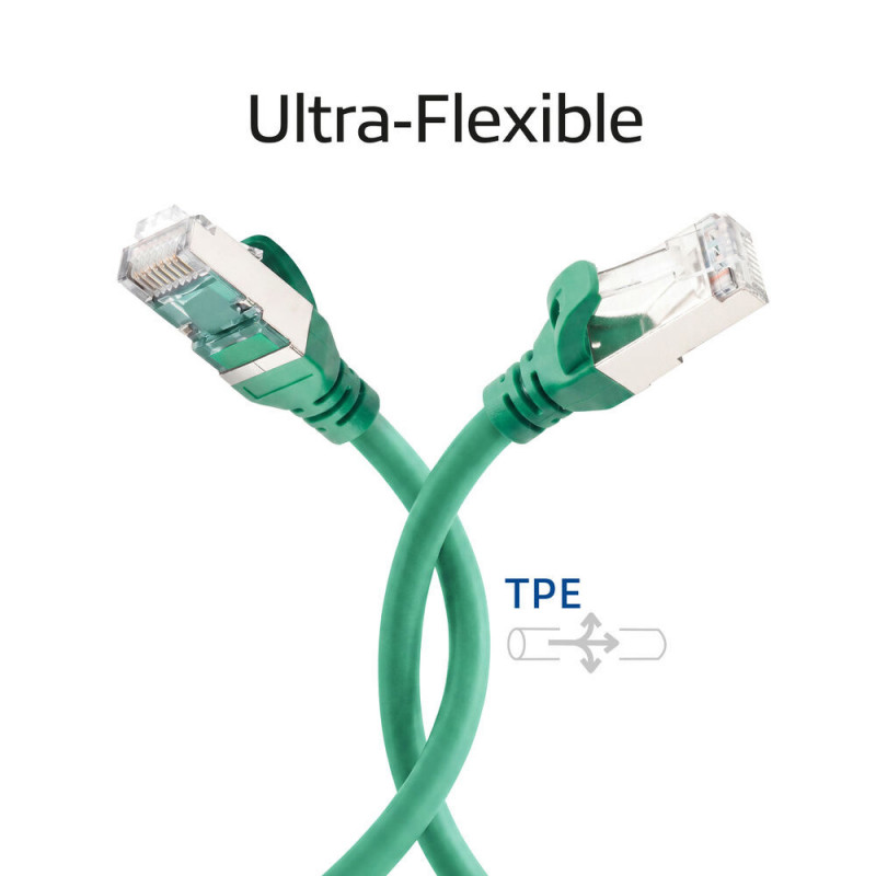 ACT FC2715 ultraflexibele S/FTP CAT6A patchkabel, 15 m, TPE, met beschermkap tegen haken, groen