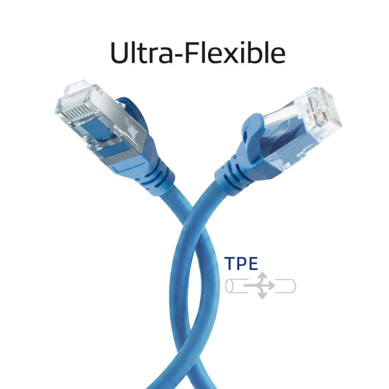 ACT FC1605 ultraflexibele CAT6A U/UTP patchkabel met RJ45-connectoren, 5 m, TPE, met antihaakbescherming, blauw