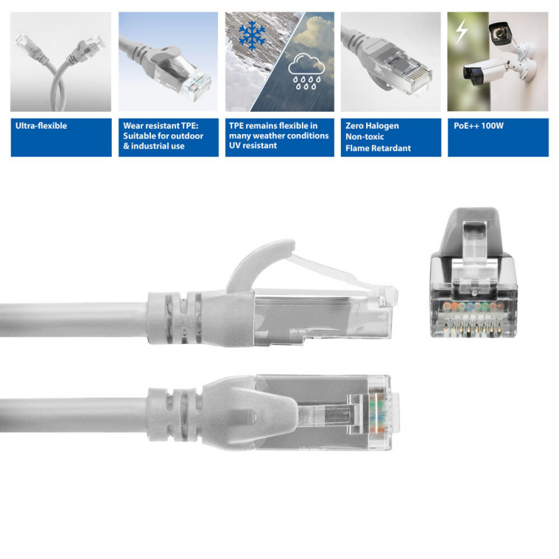 ACT FC1051 ultraflexibele U/UTP CAT6A-patchkabel, TPE, snagless, RJ45, 1,5 m, grijs