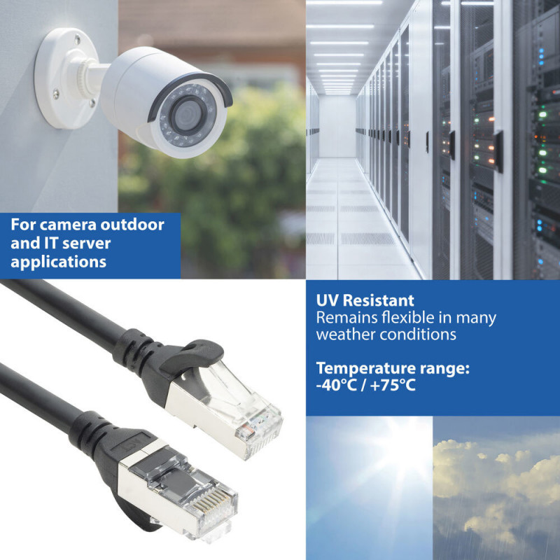 ACT FC2901 S/FTP CAT6A ultraflexibele patchkabel, TPE, met haakvrije RJ45-connectoren, 1 m, zwart