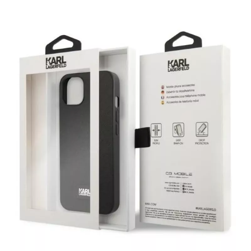 Karl Lagerfeld KLHCP13MSFMP2K hardcase voor iPhone 13 / 14 / 15, Saffiano Plaque, zwart