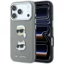 Karl Lagerfeld Saffiano hoesje met Karl & Choupette Heads Pins & Logo voor iPhone 18 Pro Max / 17 Pro Max, grijs