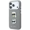 Karl Lagerfeld Saffiano hoesje met Karl & Choupette Heads Pins & Logo voor iPhone 18 Pro Max / 17 Pro Max, grijs