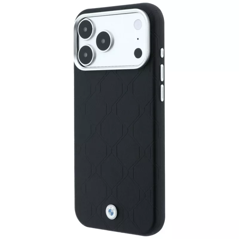 BMW BMW001220 Sign Deboss Quilted Metal Logo MagSafe-hoesje voor iPhone 18 Pro Max / 17 Pro Max, zwart