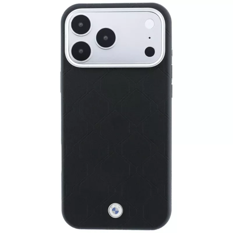 BMW BMW001220 Sign Deboss Quilted Metal Logo MagSafe-hoesje voor iPhone 18 Pro Max / 17 Pro Max, zwart
