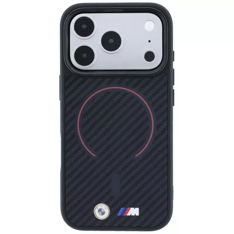 BMW BMW001265 M Kevlar Red Print Ring Metal Logo MagSafe-hoesje voor iPhone 18 Pro / 17 Pro, zwart