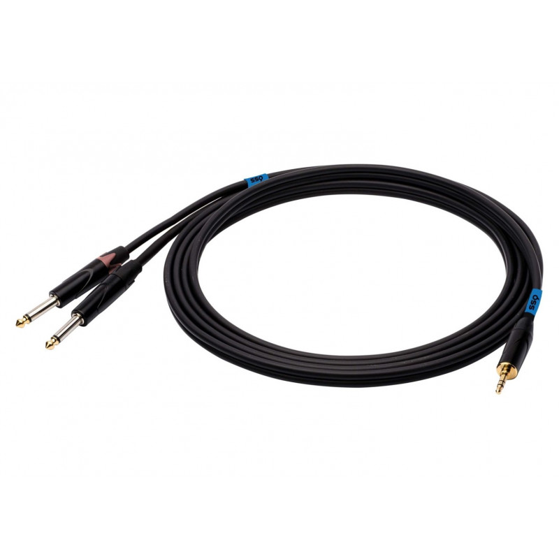SSQ MIJM3 SS-1815 audiokabel, 3,5 mm stereo-jack – 2x 6,3 mm mono-jack, 3 m, zwart
