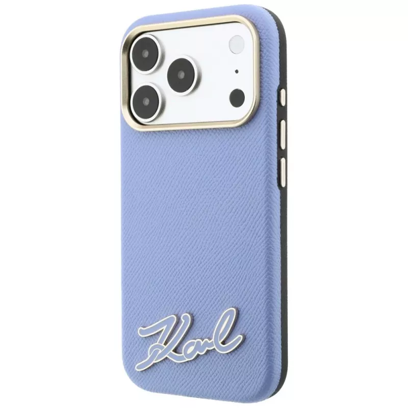 Karl Lagerfeld KF003170 Grained with Resin Signature Logo MagSafe hoesje voor iPhone 18 Pro Max / 17 Pro Max, lichtblauw