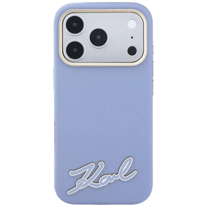 Karl Lagerfeld KF003170 Grained with Resin Signature Logo MagSafe hoesje voor iPhone 18 Pro Max / 17 Pro Max, lichtblauw