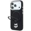 Karl Lagerfeld KF003216 Ring Stand 360 Choupette Head Pin MagSafe hoesje voor iPhone 18 Pro Max / 17 Pro Max, zwart