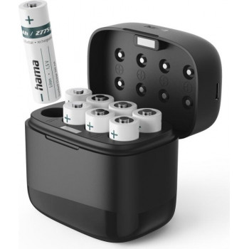 Hama batterijlader met 8x AA Li-Ion-accu's, 2000 mAh, laden per slot, USB-C