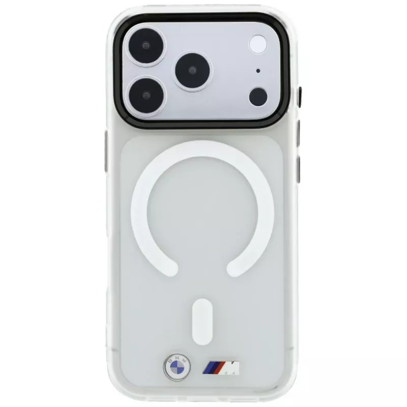BMW M IML Frosted Metal Logo & Trims hoesje met MagSafe voor iPhone 18 Pro / 17 Pro, transparant