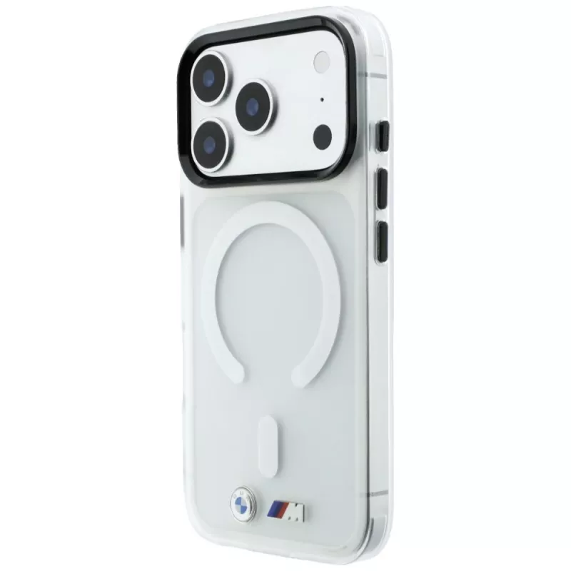 BMW M IML Frosted Metal Logo & Trims MagSafe hoesje voor iPhone 18 Pro Max / 17 Pro Max, transparant