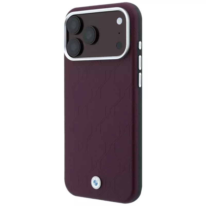 BMW BMW001223 hoesje voor iPhone 18 Pro / 17 Pro, Sign Deboss Quilted Metal Logo, MagSafe, bordeauxrood