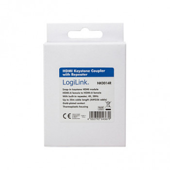 LogiLink NK0014R HDMI-keystonekoppeling A/F naar HDMI A/F, 4K/30 Hz, repeater, wit