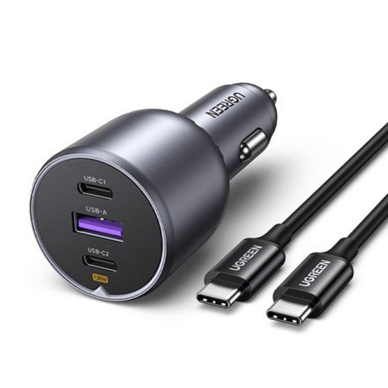 Ugreen EC705 autolader, USB + 2x USB-C, 130 W, met 1 m 5 A-kabel