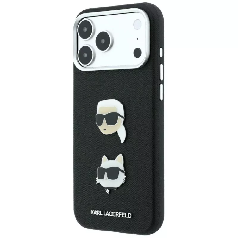 Karl Lagerfeld KF003250 hoesje voor iPhone 18 Pro Max / 17 Pro Max, Saffiano with Karl & Choupette Heads Pins & Logo, zwart