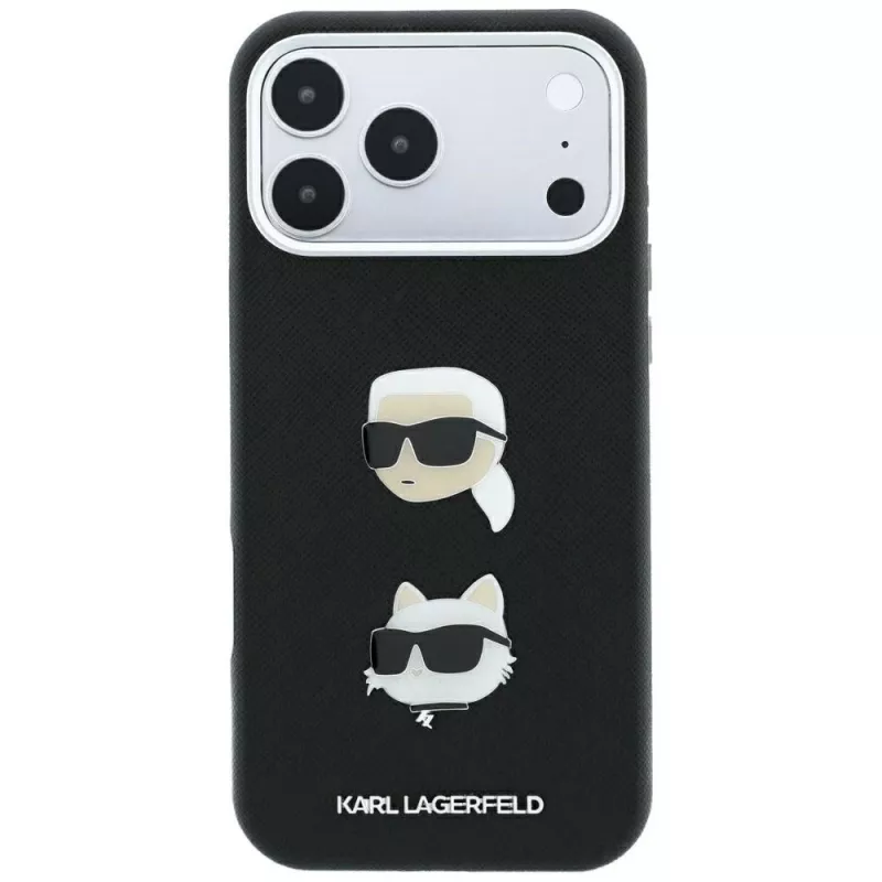 Karl Lagerfeld KF003250 hoesje voor iPhone 18 Pro Max / 17 Pro Max, Saffiano with Karl & Choupette Heads Pins & Logo, zwart