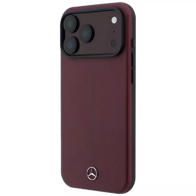 Mercedes Mer008834 Leather Semi Wrap Iconic Line MagSafe-hoesje voor iPhone 18 Pro / 17 Pro, bordeauxrood