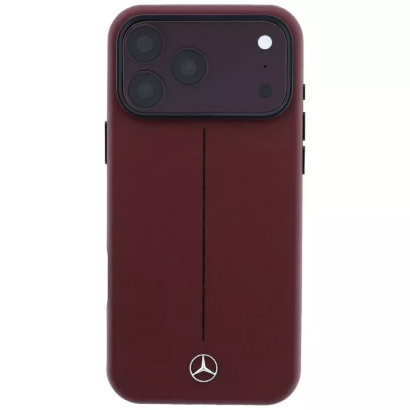Mercedes Mer008834 Leather Semi Wrap Iconic Line MagSafe-hoesje voor iPhone 18 Pro / 17 Pro, bordeauxrood