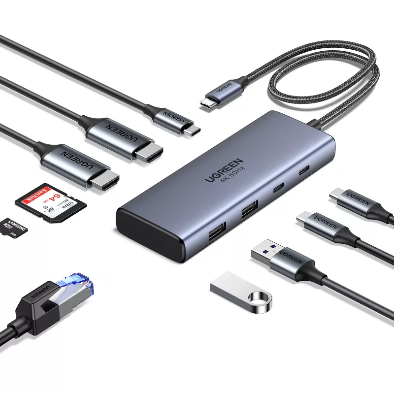 Ugreen CM498 USB-hub, 1x USB-C PD, 2x USB-C, 2x USB-A 3.2 Gen2 (45379)