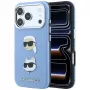 Karl Lagerfeld KF003247 Saffiano met Karl & Choupette Heads Pins & Logo hoesje voor iPhone 18 Pro / 17 Pro, lichtblauw
