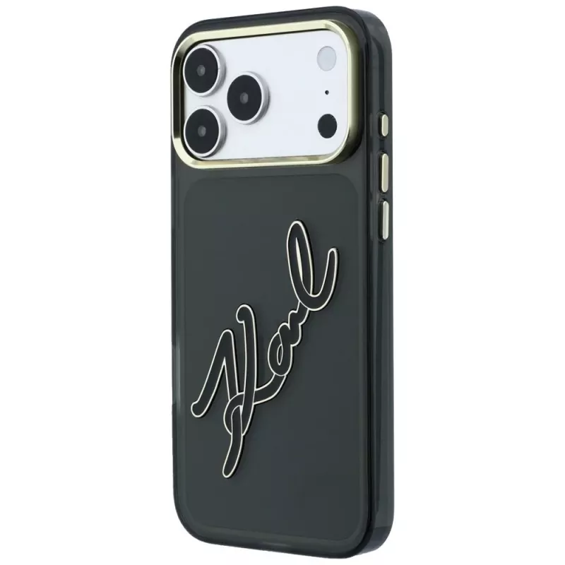Karl Lagerfeld KF003382 IML Big Signature Resin Metal Frame hoesje voor iPhone 18 Pro Max / 17 Pro Max, zwart