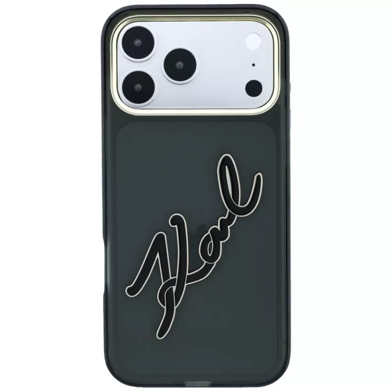 Karl Lagerfeld KF003382 IML Big Signature Resin Metal Frame hoesje voor iPhone 18 Pro Max / 17 Pro Max, zwart