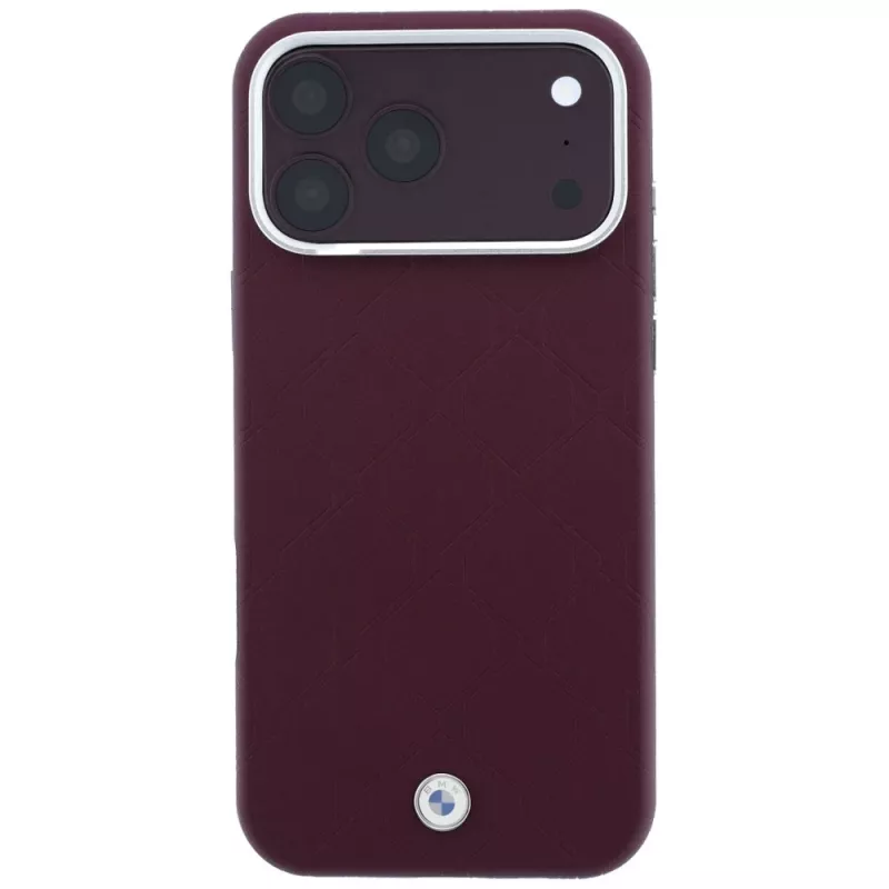 BMW BMW001224 Sign Deboss Quilted Metal Logo MagSafe-hoesje voor iPhone 18 Pro Max / 17 Pro Max, bordeaux