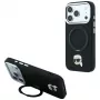 Karl Lagerfeld MagSafe hoesje met ringstandaard 360 en Karl Head Pin voor iPhone 18 Pro / 17 Pro, zwart