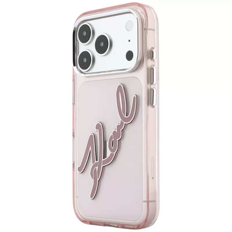 Karl Lagerfeld KF003384 IML Big Signature Resin Metal Frame hoesje voor iPhone 18 Pro Max / 17 Pro Max, roze