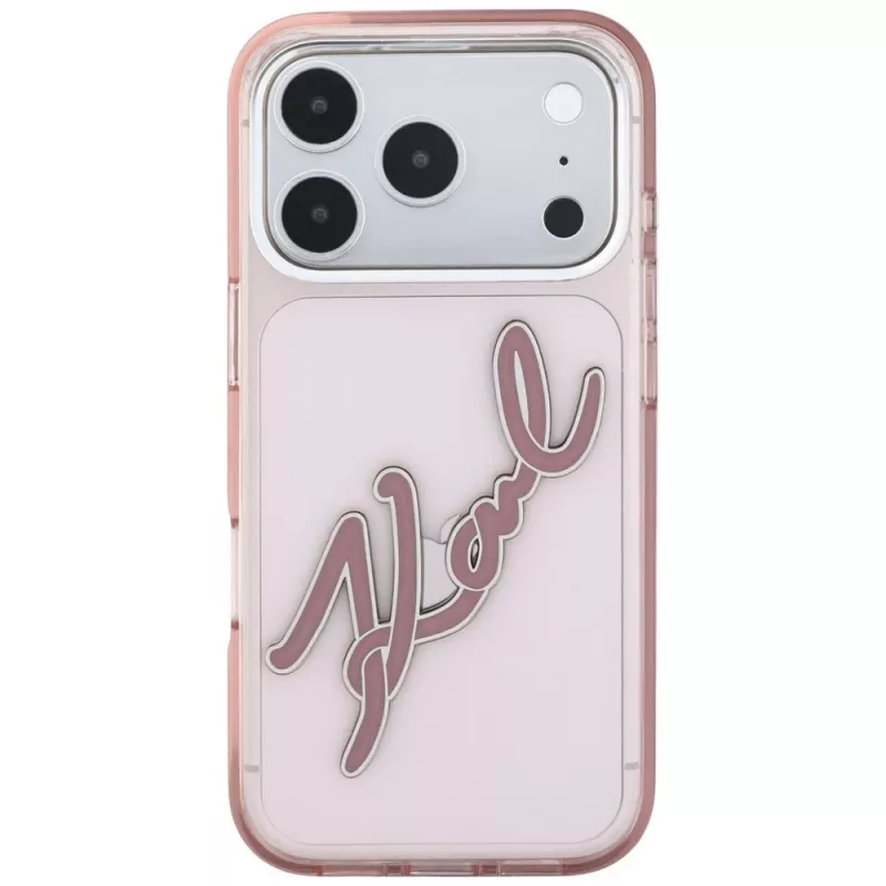 Karl Lagerfeld KF003384 IML Big Signature Resin Metal Frame hoesje voor iPhone 18 Pro Max / 17 Pro Max, roze