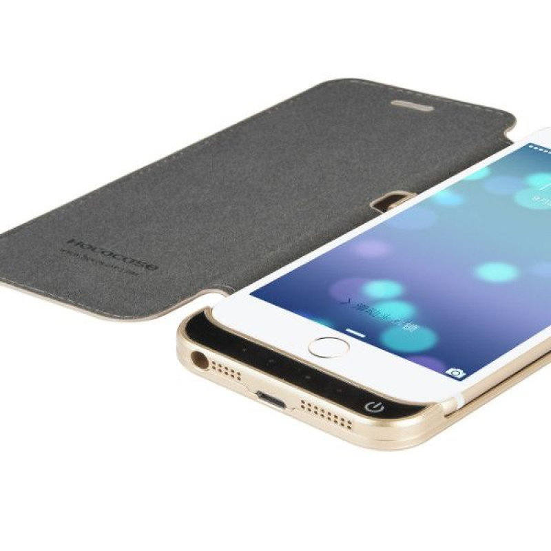 Hoco leren boekhoesje met 3000 mAh powerbank voor Apple iPhone 6, goud