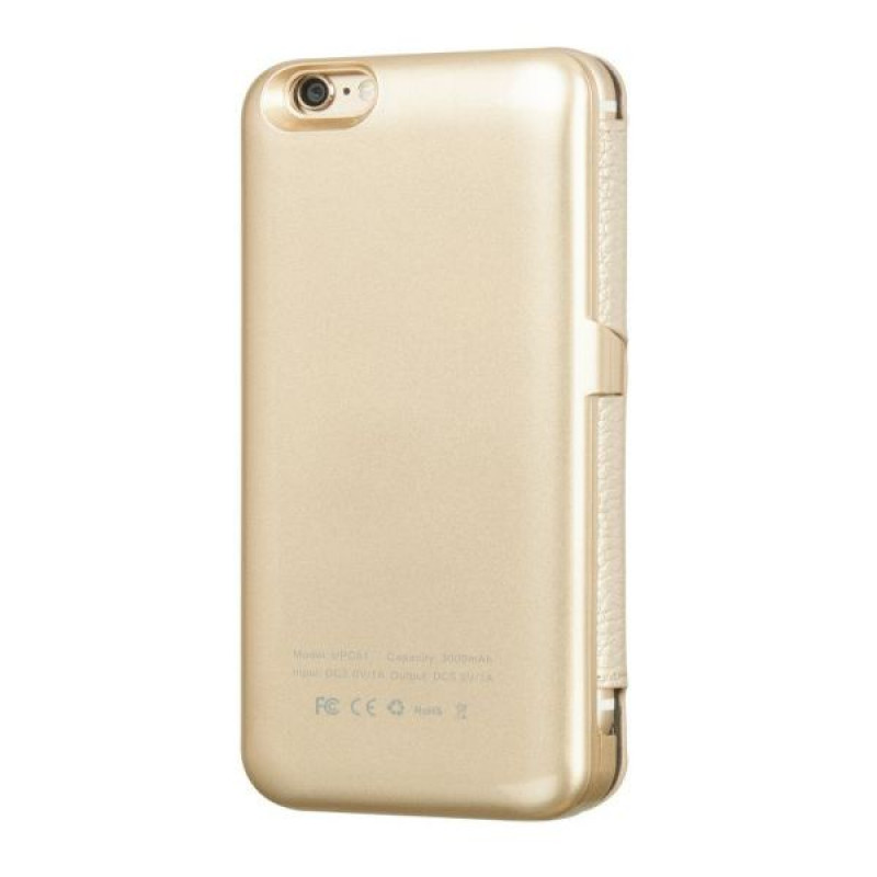 Hoco leren boekhoesje met 3000 mAh powerbank voor Apple iPhone 6, goud