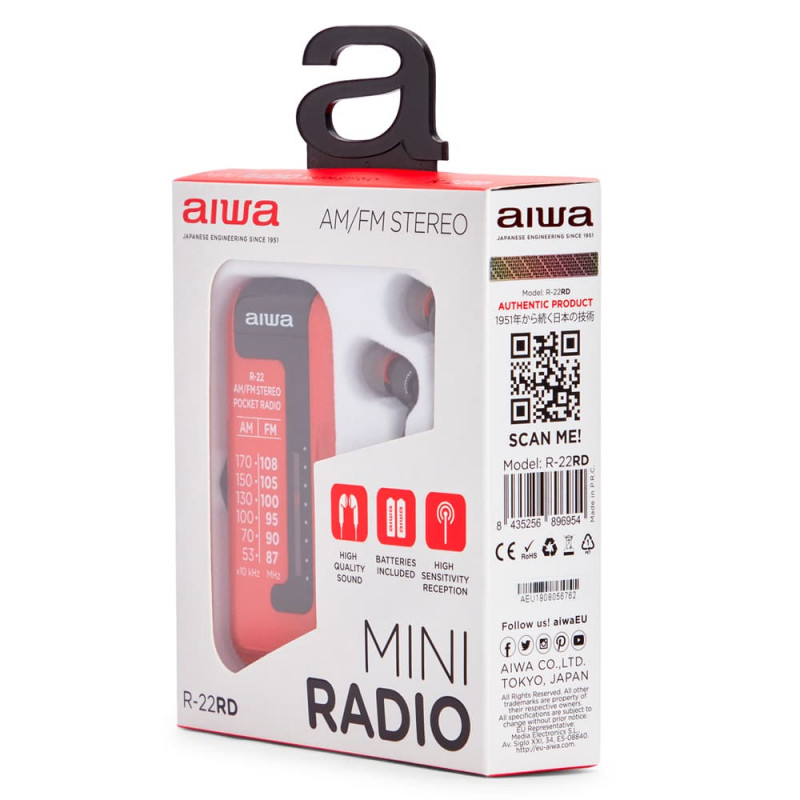 AIWA R-22RD zakradio met hoofdtelefoon, rood