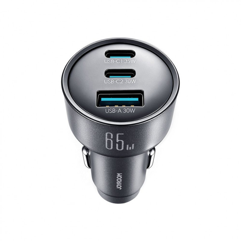 Joyroom JR-CCN19 autolader, 65 W, 2x USB-C + USB-A, donkergrijs