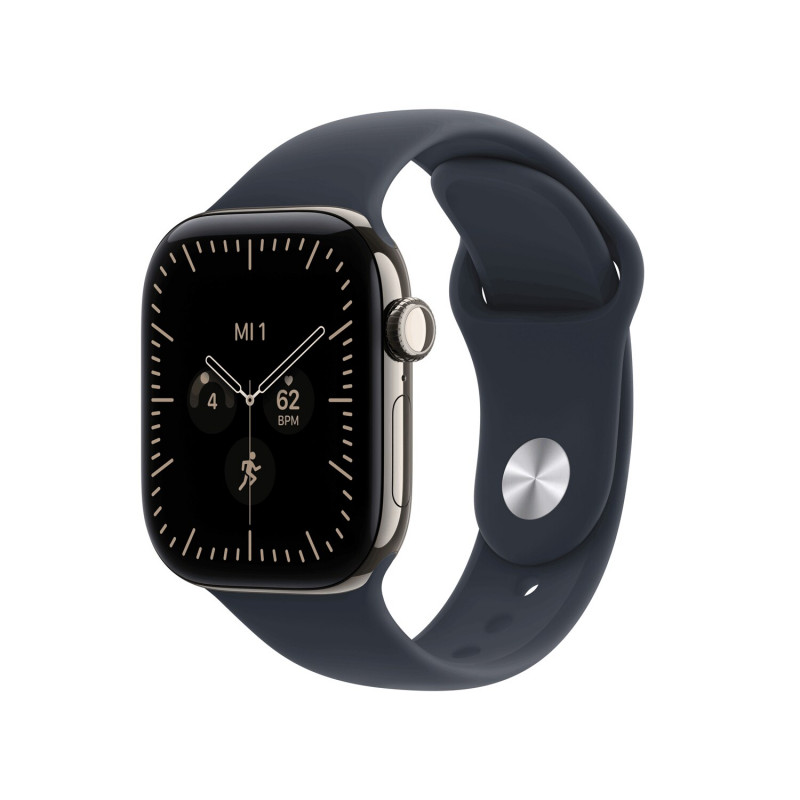 Apple Watch Series 12 GPS + Cellular 42 mm, titanium behuizing in naturel, sportband in marineblauw, M/L