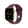 Apple Watch Series 12 GPS + Cellular 42 mm, titanium behuizing in stralend goud, sportband in bordeauxrood, M/L