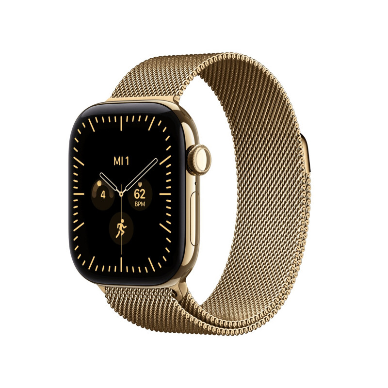 Apple Watch Series 12 GPS + Cellular 42 mm, titanium behuizing in stralend goud, Milanese loop in stralend goud