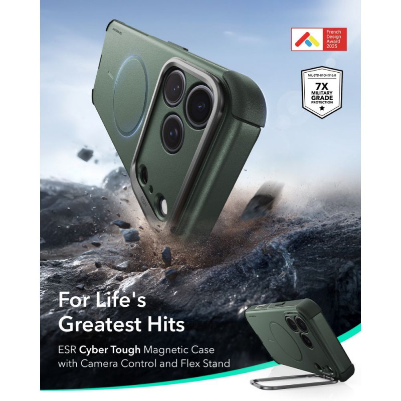 ESR Cyber Tough Kickstand MagSafe hoesje voor Apple iPhone 17 Pro / 18 Pro, groen