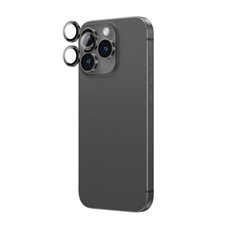 AmazingThing AR Aluminum 3 Lens Glass cameralensbeschermer met frame voor iPhone 16 Pro / 16 Pro Max, zwart